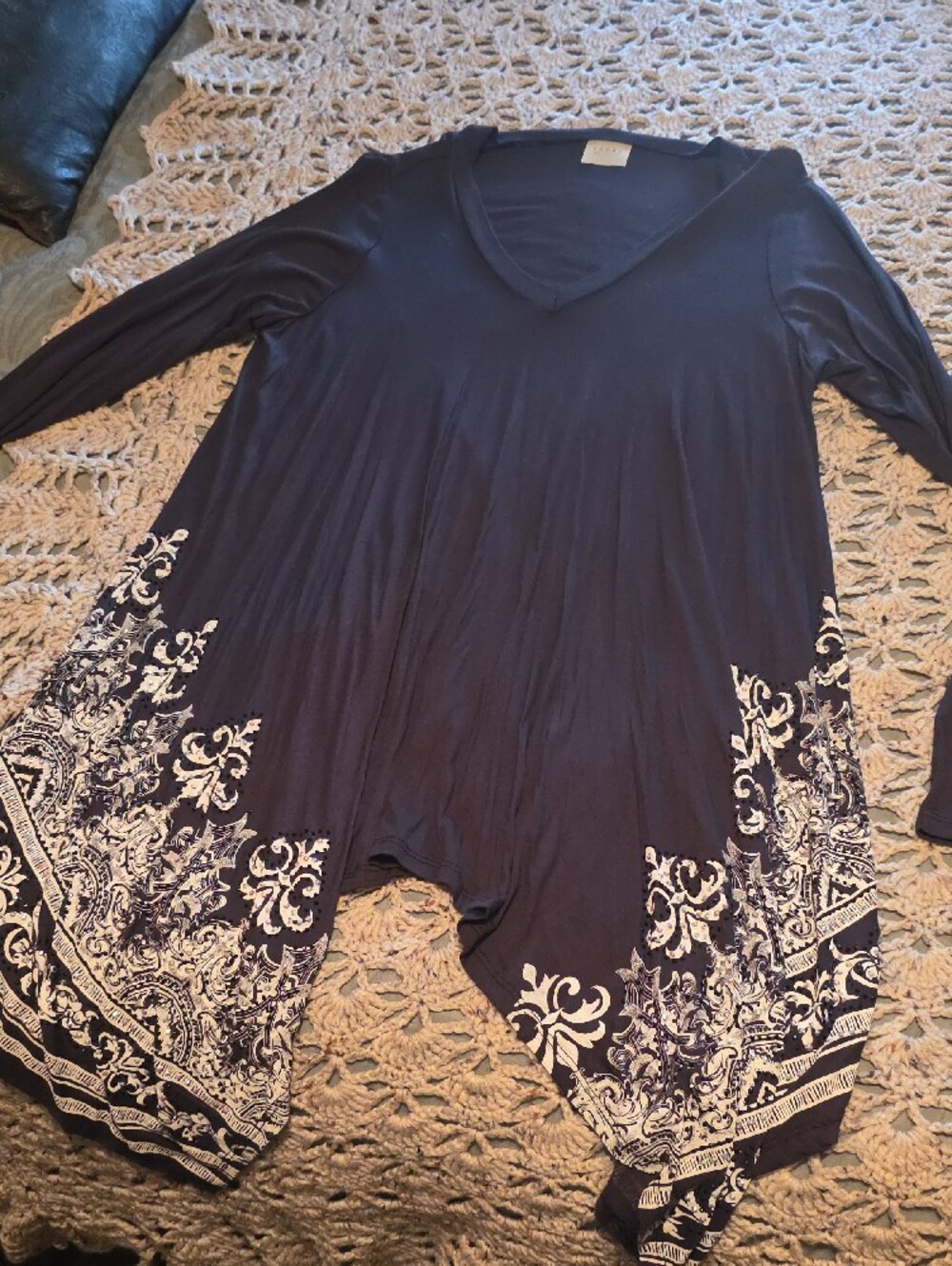 Vocal Dark Grey Tunic with White Floral Border - Picture 3 of 9